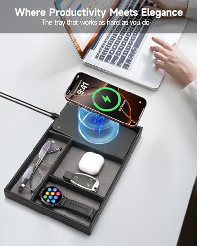 Valet Tray, Built in Wireless Charging Pad, Nightstand Organizer - Image 3