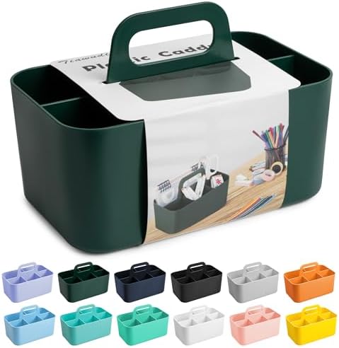 Tiawudi Multipurpose Caddy Organizer, Plastic Caddy with Handle, Stackable Desk Organizer for Stationery, Marker and Pencil, Office Supplies Organizer, Dorm Caddy by Tiawudi
