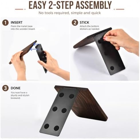 Book Ends, Black Walnut Wooden Bookends for Shelves - Heavy Duty Non-Slip Book Organizers, Upgraded Decorative Bookend Holders for Home, Kitchen, Office, Set of 2, Small - Image 3