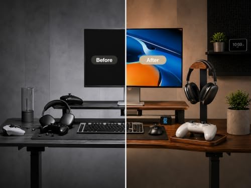 GEVO Headphone Stand, Walnut Wood Headset Stand with Controller Holder - Image 4