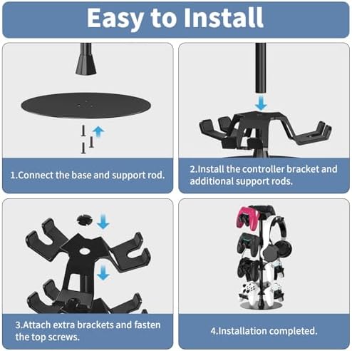 Controller Holder Stand 4 Tiers for Desk, Aluminum Alloy Rotatable Gaming Headset Stand for PS5/PS4/Xbox/Switch2/PS Controller/Headphone Holder for 12 Packs Controller - Image 5