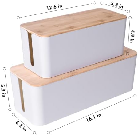 Naeety 2Pack Cable Management Box,Wooden Style Cord Organizer Cord Hide Box - Image 3