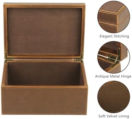 HofferRuffer Faux Leather Decorative Box, Large Wooden Structure Keepsake Box Accessory Organizer Jewelry Organizer with Hinged Lid, Storage Container for Home or Office (Brown) - Image 3