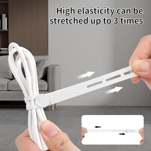25 Pcs Silicone Cable Ties, Cable Ties Reusable, High Elasticity Cord Wraps for Electrical Cords, Cord Organizer for Earphone, Phone Charger(White) - Image 3