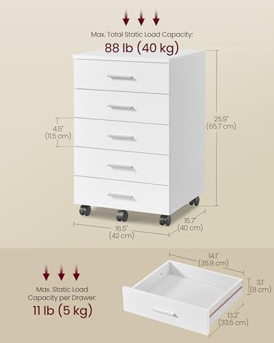 VASAGLE File Cabinet with Wheels, 7 Drawers, Tool-Free Sliding Rails - Image 3