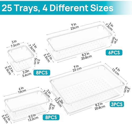 Vtopmart 25 Pack Clear Plastic Drawer Organizers with Non-slip Rubber Pads - Image 3