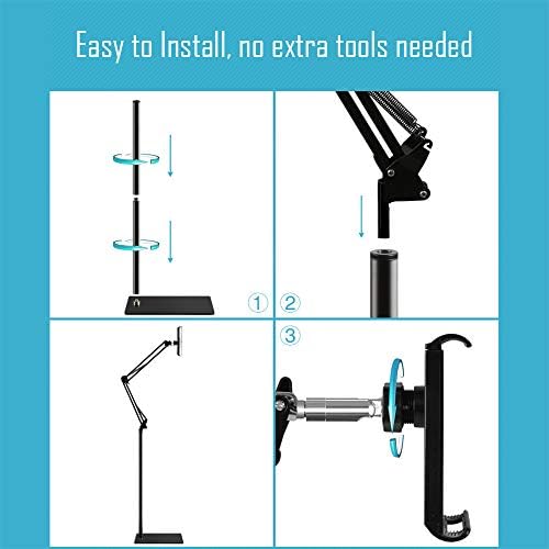 Tablet Floor Stand with 5LB Metal Base, Overhead Bed Phone Stand Angle Height Adjustable Holder, Universal Floor Stand Compatible with iPhone iPad Pro Air Mini, Samsung Tab, Kindle, E-Readers - Image 6