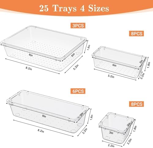 SpaceHacks 25 PCS Plastic Drawer Organizer, 4-Size Versatile Organizer Trays & storage Bins - Image 2