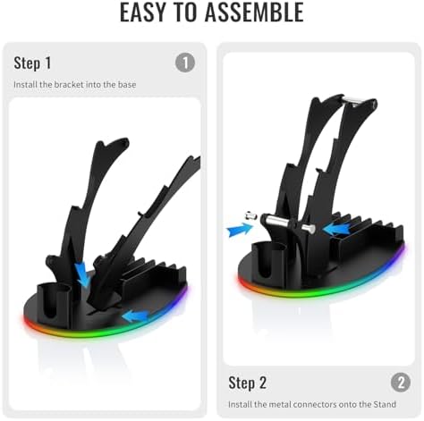 RGB Gaming Controller Holder for Steam Controller 2/ Ps5 / Xbox/Switch, Headphone Stand with 5 RGB Lights Modes, Gaming Organizers and Storage with USB Charging and Type-C (Black) - Image 6