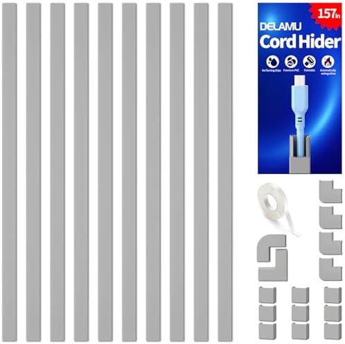 Delamu 157in Cord Covers for Wires on Wall, Cord Hider for 1 Cord, Paintable Cable Hider, Cable Management Wire Covers for Cords, W0.55 H0.4in, Grey by DELAMU