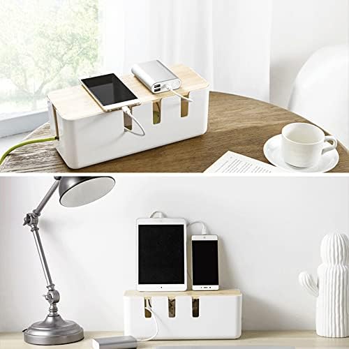 Cable Management Box by Baskiss, 12x5x4.5 inches, Wood Lid, Wire Organizer for Desk TV Computer USB Hub System to Cover and Hide & Power Strips & Cords - Image 6
