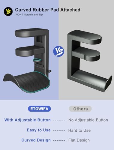 Headphone Holder Hanger Upgraded with Rotating & Adjustable Clamp for Controller & Headphones, Headset Stand Under Desk Hook Mount Built in Cable Clip - Image 4