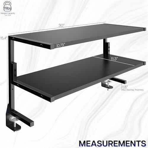 VIVO Black Clamp-on 30 inch 2-Tier Desk Shelf, STAND-SHELF30C - Image 2