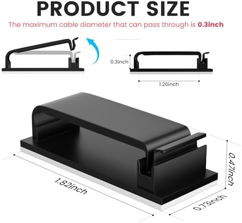 Adhesive Cable Management Clip (20Pcs Black),Cord Management Under Desk,Wire Organizer for TV PC Ethernet HDMI Extension Cord Power Plug - Image 2