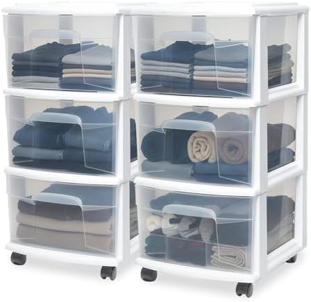 HOMZ Drawer Tower 3-Tier Storage Cart, Removable Wheels, White Frame,2 Pack by Homz