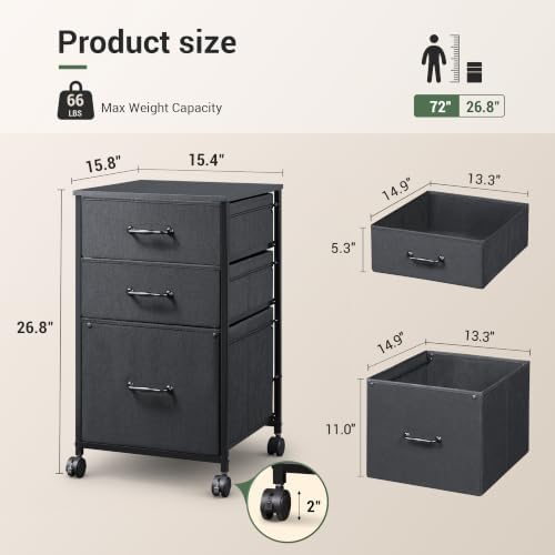 DEVAISE Mobile File Cabinet, Rolling Printer Stand with 3 Drawers, Fabric Vertical Filing Cabinet fits A4 or Letter Size for Home Office, Black - Image 3
