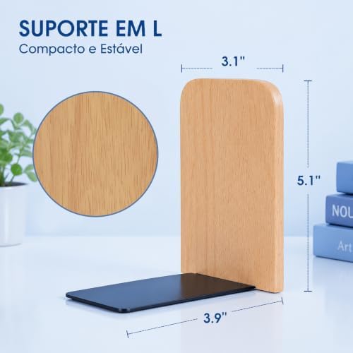 Wood Bookends 2 Pack | Heavy Duty | Organizer for Books, CD, Files Home Office School - Image 2