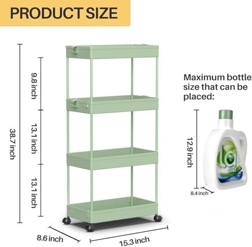 4 Tier Rolling Cart with Wheels, Storage Craft Art Trolley Organizer Serving, 3 Hanging Baskets Easy Assembly, for Office, Living Room, Kitchen - Image 4