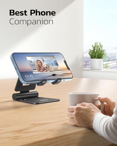 Nulaxy 2 Pack Aluminum Dual Folding Cell Phone Stand for Desk, Black&Silver - Image 6