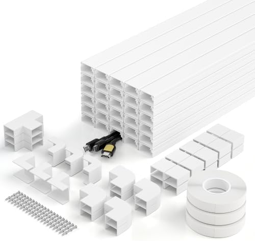 Delamu Cord Hider, 472in Wire Covers for 2-3 Cords on Wall, Premium Cable Hider Cord Covers for Wires on Wall, Cable Management Wire Hiders for TV, Cable Raceway Kit, L15.7X W0.95x H0.55in, White by DELAMU