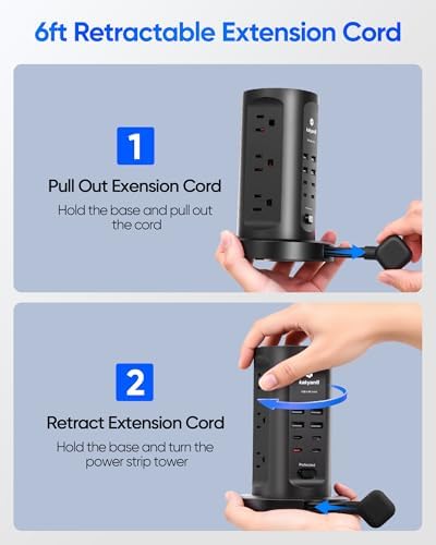 Power Strip Tower, kakyanill Charging Station 9 AC Outlets 8 USB Ports - Image 2