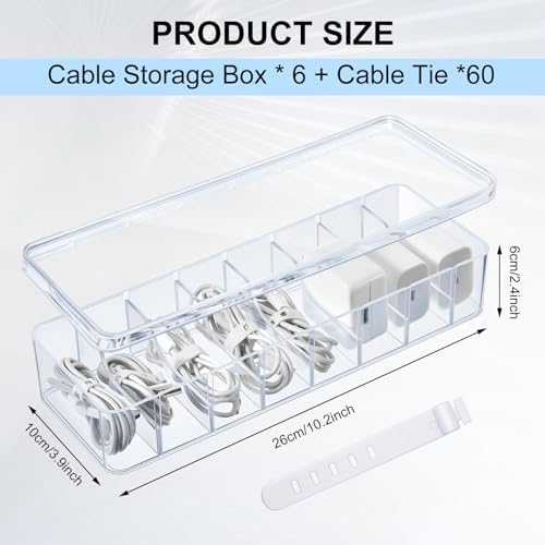 Tatuo Cord Organizer Box with Lid, Clear, 6 Pack - Image 2