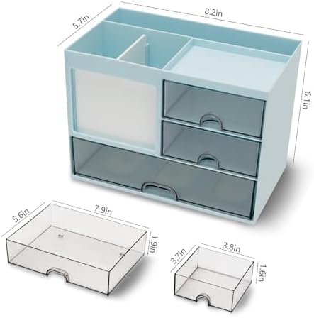Desk Organizer with 3 Drawer, Multi-Functional Pencil Pen Holder for Desk, Desk Organizers and Storage with 8 Compartments, Desktop Organizer for Office Home Art Supplies (Blue) - Image 6