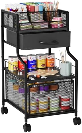 Under Desk Storage Cart- Art Storage Cart with Drawers & DIY Divider - Office Cart Organizer Under Desk Shelf, Craft Rolling Cart for Office, Craft Room & Studio Black by SwtyMiki-TidyHomeSweetLife