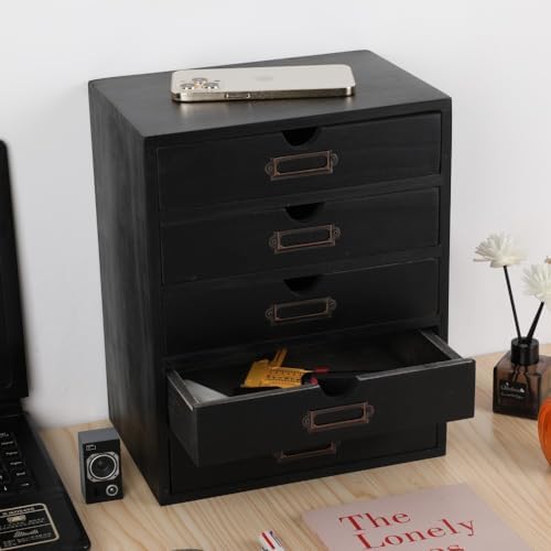 Small Wooden Drawers Wooden Box with Drawer, Black 5 Wood Drawer - Image 5