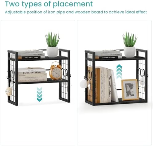Desk Shelf Organizer, 2 Tier Wooden Desktop Bookshelf, Black - Image 5