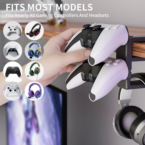 Premium Headset Stand & Gaming Headphone & Controller Holder - 360° Adjustable Under Desk Hook with Cable Management, Black - Perfect Desk & PC Accessories - Image 5