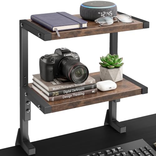 VIVO Vintage Brown Clamp-on 13 inch 2-Tier Desk Shelf, STAND-SHELF2C-N by VIVO