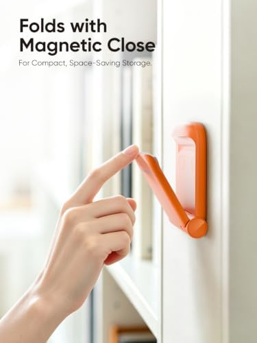 MAMUVIMO Headphone Stand, Headset Stand Foldable ＆ Sticky, Headphone Holder Hook Mount with Non-Slip Silicone, Adhesive Earphone Desk Hanger Clip Space-Saving for Airpods Max, All Earphones- Orange - Image 4