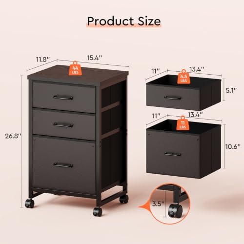 Maihail 3 Drawer File Cabinet on Wheels Fits A4 Size for Home Office - Image 3