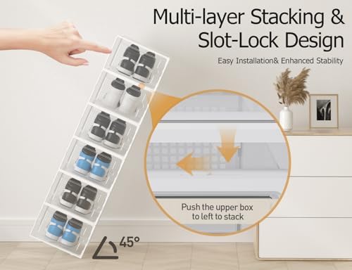 Kuject XX-Large Shoe Storage Boxes 12 Pack, Clear Stackable Shoe Organizer - Image 4