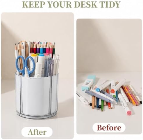 360° Rotating Pen Holder for Desk Adjustable Pencil Organizer, Gray-White - Image 6