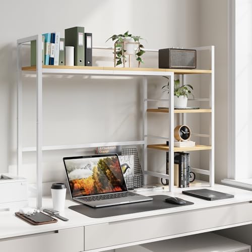 Desk Shelf, 38.6 Inch Wood Desk Organizer Shelf for Computer Monitor, Desk Hutch Storage, Desktop Shelf for Top of Desk, 3 Tier Desktop Bookshelf for Home Office Dorm, White - Image 4