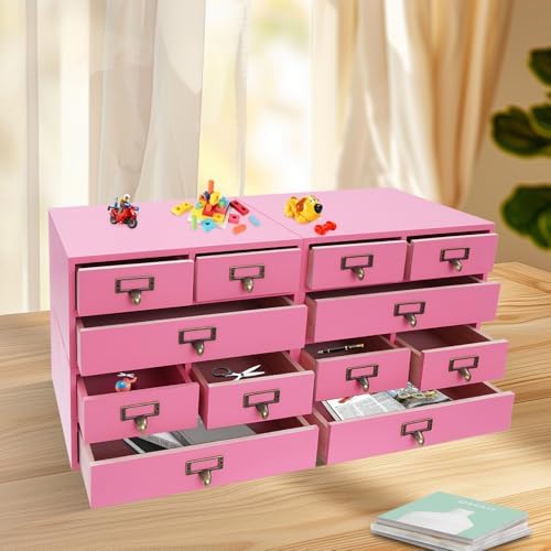 Wooden Desktop Organizer Set 4-Pack 12 Drawers Pine Storage for Tabletop - Image 4