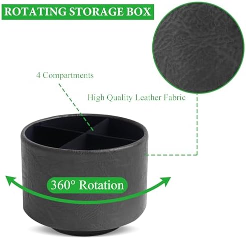 Round Leather Art Supply Organizer,Remote Control Holder,360 Degree Spinning,Multi-Functional Pencil Holder,4 Compartments Desktop Stationary Organizer(1-Crazy Black) - Image 3