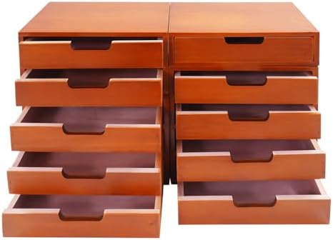 4-Piece Wood Drawer Cabinet Set, Desktop Storage Organizers, 10-Drawer Tabletop Storage Organizer, Desktop Wood Stackable Drawer Cabinet for Home Office Dormitory(Brown) - Image 6