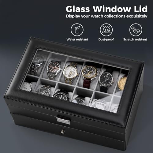 ProCase Watch Box, 12 Slot Watch Case for Men with Drawer, Black - Image 4