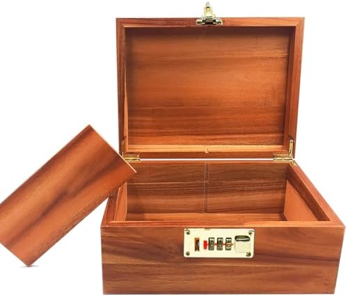 Large Wood Box Decorative Acacia Wooden Storage Box with Combination Lock With Adjustable Divider Wooden Keepsake Box with Hinged Lid Chest Stash Boxes Decorative Lockable Chest Box(Secret Grid) by WELITTCON