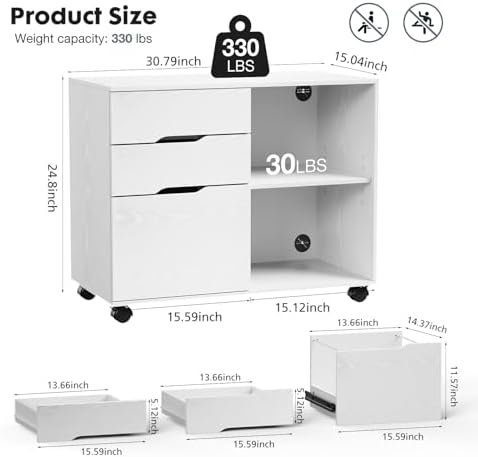 DUMOS File Cabinet with 3 Drawers, Wood Under Desk Storage Printer Stand - Image 3