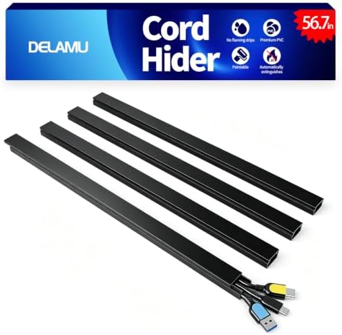 Delamu 56.7in Cord Hider, Cord Covers for 2-3 Wire on Wall, Paintable Cable Hider Wire Covers for Cords, Self-Adhesive Cable Cover Management, Easy Set-up Wires Hiders for TV, W0.95 H0.55in, Black - Image 2