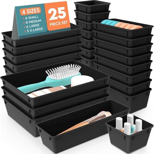 SpaceHacks 25 PCS Plastic Drawer Organizer, 4-Size Versatile Organizer Trays & storage Bins by SpaceHacks