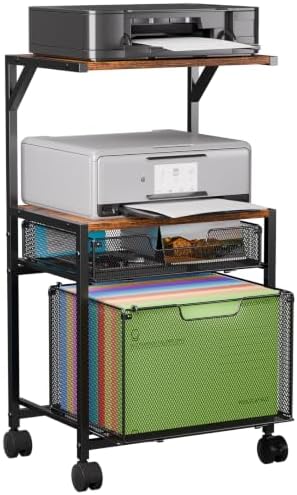 Printer Stand with Storage, Rolling File Cabinet Cart with 2 Drawer by Tiaoheka