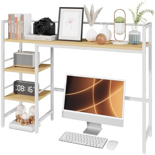 Desk Shelf, 38.6 Inch Wood Desk Organizer Shelf for Computer Monitor, Desk Hutch Storage, Desktop Shelf for Top of Desk, 3 Tier Desktop Bookshelf for Home Office Dorm, White by HAVENLYYOUTH