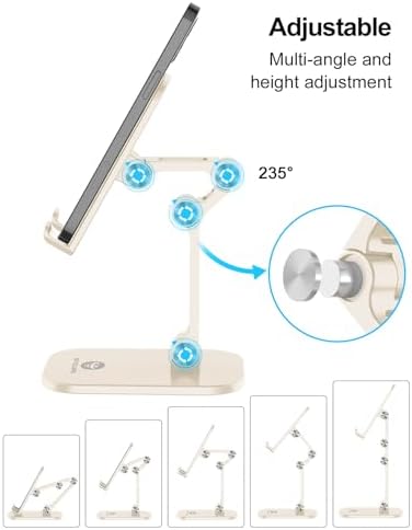 Phone Stand for Desk, Foldable Cell Phone Stand Holder, Beige - Image 2