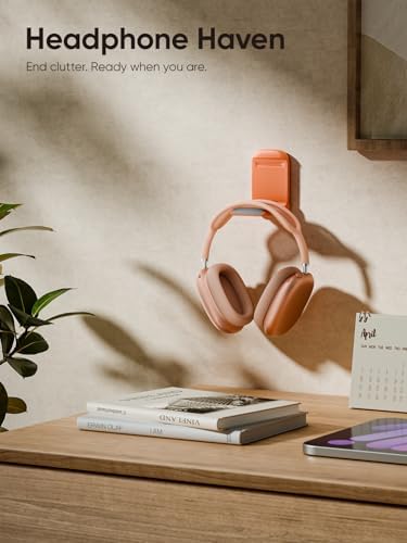 MAMUVIMO Headphone Stand, Headset Stand Foldable ＆ Sticky, Headphone Holder Hook Mount with Non-Slip Silicone, Adhesive Earphone Desk Hanger Clip Space-Saving for Airpods Max, All Earphones- Orange - Image 6