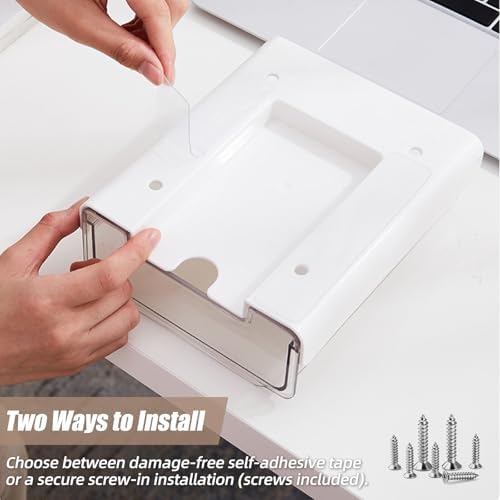 2 Pack Under Desk Storage Drawers Slide Out-Drill-On or Self-Adhesive,Large&Medium Drawer Under Desk Organizer Under Table Drawer for Home Office School Organization and Storage - Image 7
